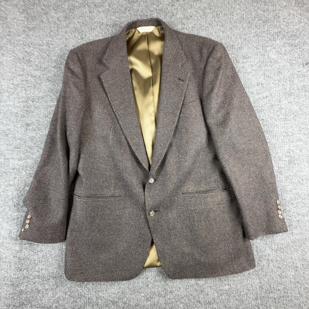 Vintage Evan Picone‎ Blazer Sport Coat Mens 46 Brown Wool Tweed Check Made USA